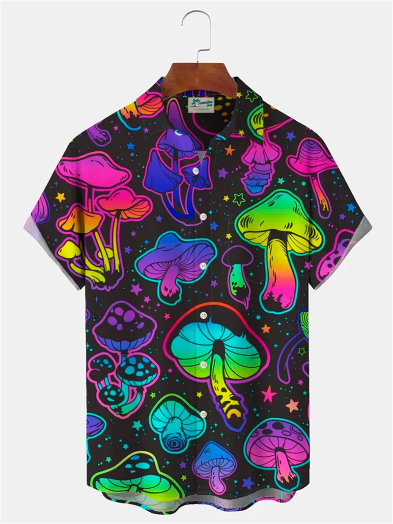 Mushroom 3d Print Shirts Men Fashion Hawaiian Shirt Short Sleeve Casual Beach Shirts Boys Single-Breasted Blouse Men's Clothing