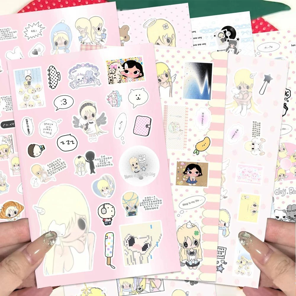 Image of 16 Blatt handgezeichnete Cartoon-Aufkleber mit koreanischen Mädchen im Anime-Ins-Stil, DIY-Spielzeug für Telefon, Reisetasche, ästhetische Aufkleber, kreative Geschenke