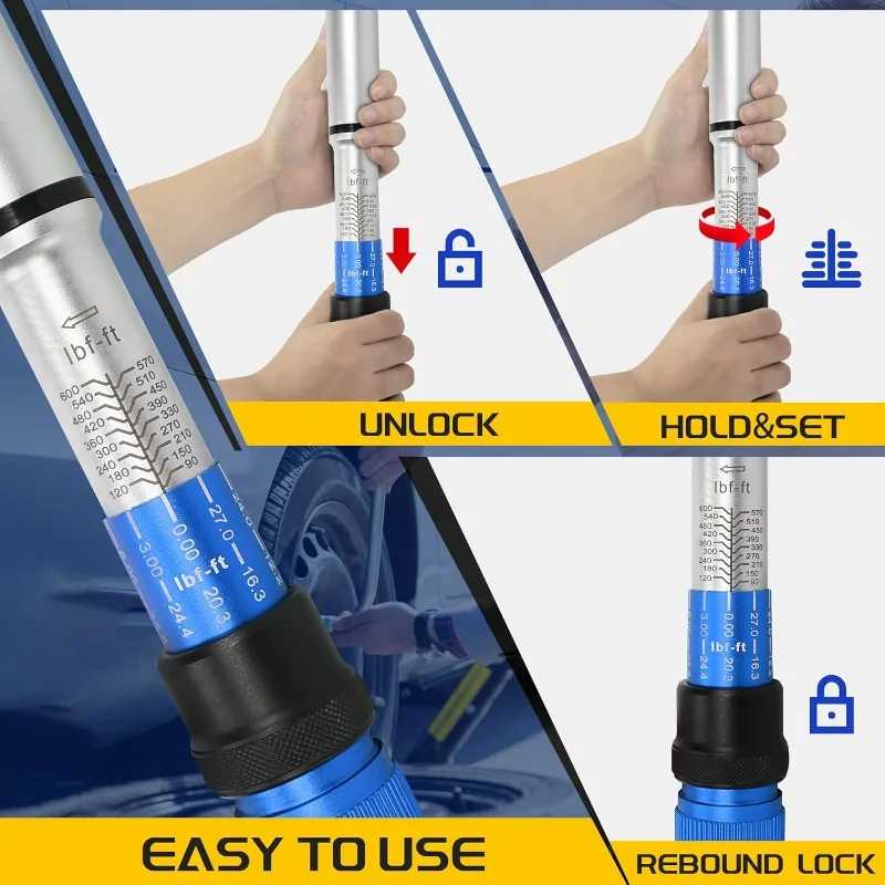 3/4-Inch Drive Click Torque Wrench, Dual-Direction Click Professional Torque Wrench 100-600FT.LB/135-815N.M, Dual Range Scales