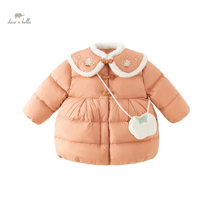 Dave Bella Children Girls Down Jacket 2023 Winter New Fashion Casual Mid Length Coat Padding Outerwear Sweet Cute Warm DB4238300