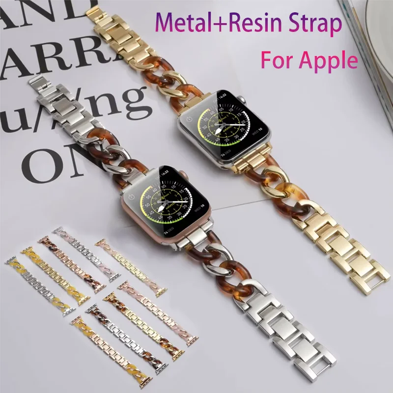 Stainless Steel Band For Apple Watch Series Ultra 2 49mm 11 10 9 8 7 6 5 4 SE Fashion Resin Bracelet 45mm 41mm 44mm 40mm 42/46mm