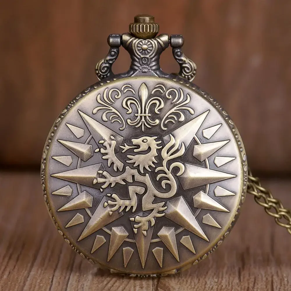 Fashion Dragon Theme Bronze Pocket Watch Men Women Quartz Necklace Pocket Watches With Necklace Chain For Men Women