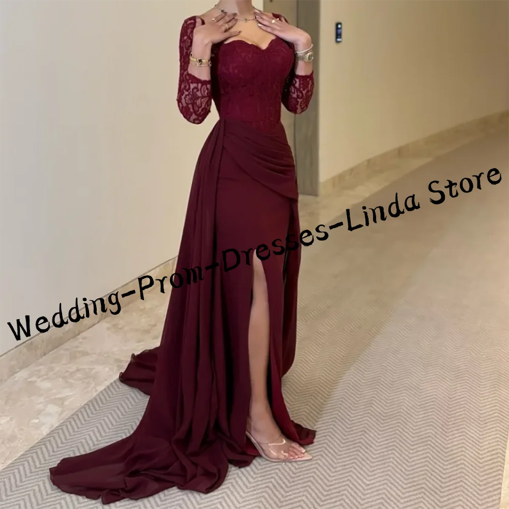 

Elegant Sweetheart Lace Side Split Mermaid Formal Evening Dresses Birthday Party Prom Gowns Customized