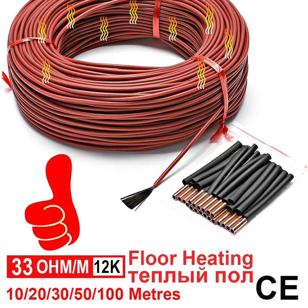 10 to 100 Meters Floor Heating Cable 12K 33ohm/m Carbon Fiber Heating Wires Heating Wire Coil For Warm Floor Green House