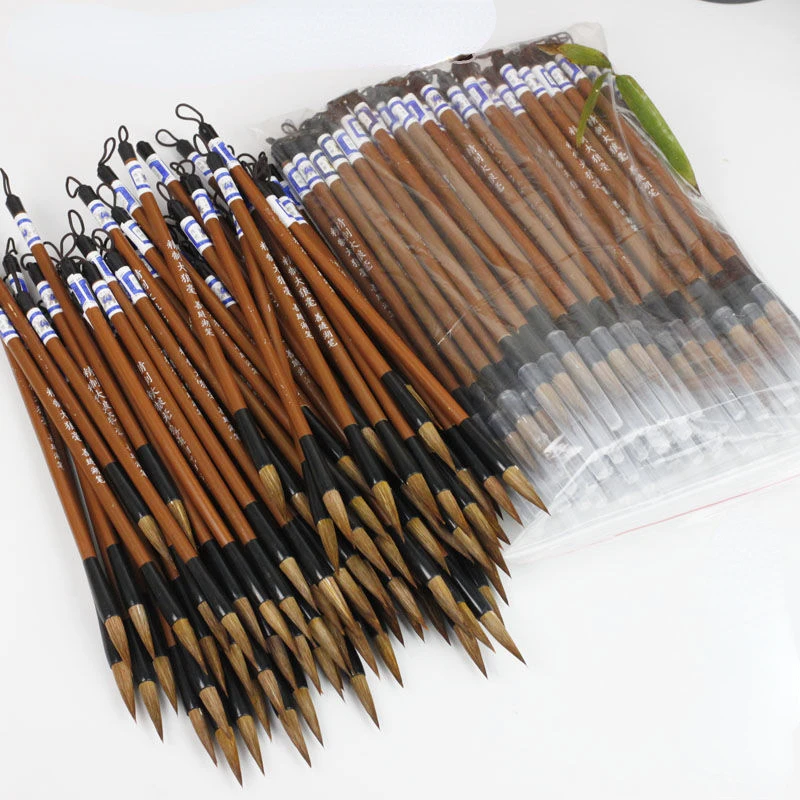 10Pcs Chinese Calligraphy Brushes Portable Painting Brushes (Light Brown)1Bag