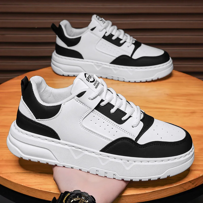 Fashion Men Casual Leather Sneakers Winter Breathable Trendy Mating White Skate Shoes Comfortable Non-slip Daily Walking Shoes