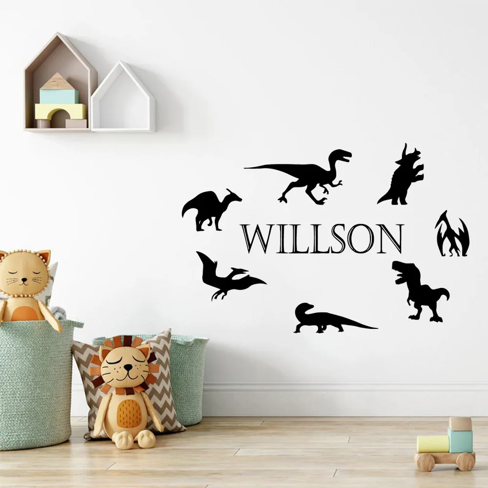 

1 pc diy cute dinosaur customize name Wall Art Decal Decoration Fashion Sticker for kids room Home Party Decor Wallpaper