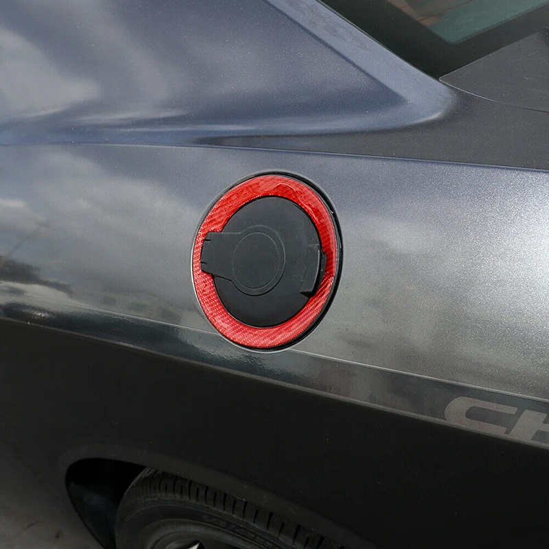 Cubierta de anillo embellecedor para tanque de combustible, pegatina de bisel, carbono rojo, accesorios para Dodge Challenger 2009-2020