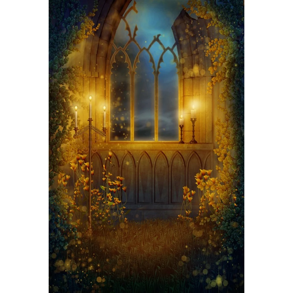 Laeacco Gothic Castle Photography Backdrop Ancient Stone Wall Columns Arches Iron Gates Corridor Kids Adults Portrait Background