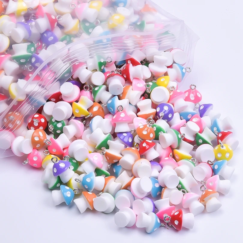 10/30/50/100pcs/Lot Cute Colorful Resin 3D Mushroom Charms Pendant For Jewelry Making Diy Earrings Keychain Handmade Accessories