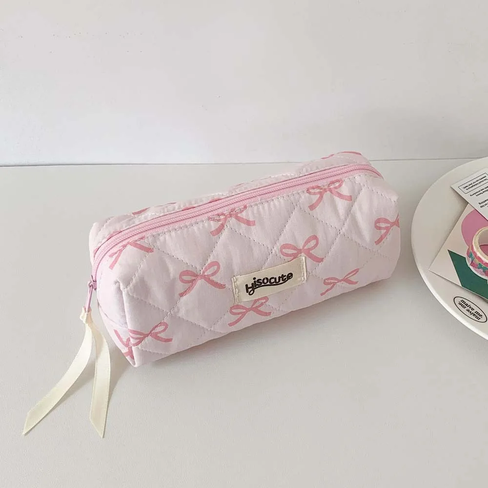 Bowknot Bow Stationery Bag Large Capacity Aesthetic Korean Style Pencil Case Pink/White/Blue Desktop Storage Bow Pencil Pouch