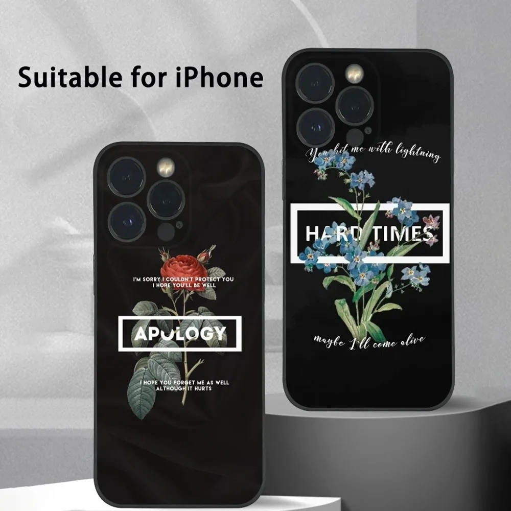 

Classic Fashion Beautiful Flowers Phone Case For iPhone 15 14 13 12 11 Pro Xs Max Mini XR 78 Plus Black Frosted Soft Shell Funda