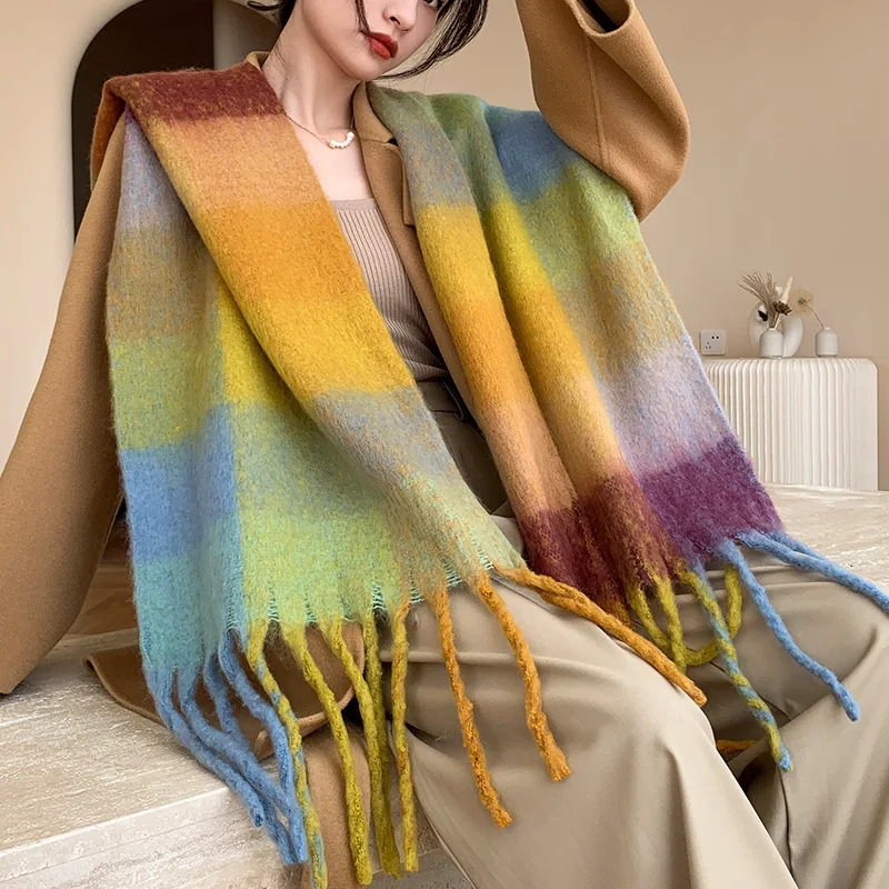 2024 Scarf Rainbow Plaid Fringed Scarf Cashmere Warm Shawl Thick Designer Scarf Women Scarves Men Scarves Luxury Fashion Style