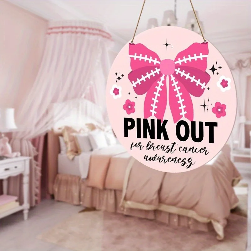 Pink Breast Cancer Awareness Decorative Sign - 9.2x9.2 Inches, Classic Style, No Electricity Needed, Feather-Free, Suitable for