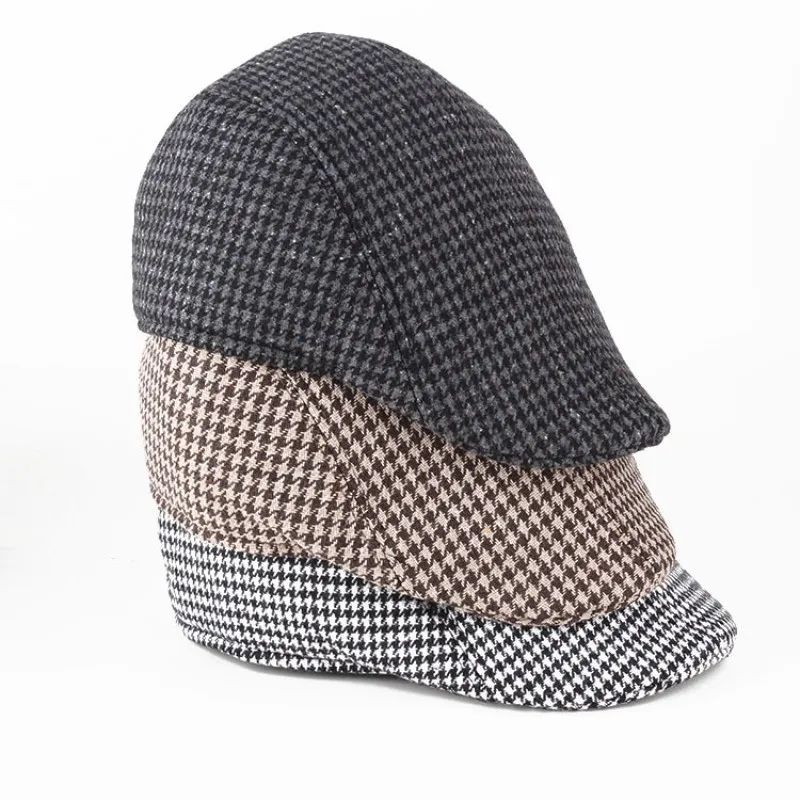 Autumn and winter checkered duck hat brushed fabric warm beret classic winter cap