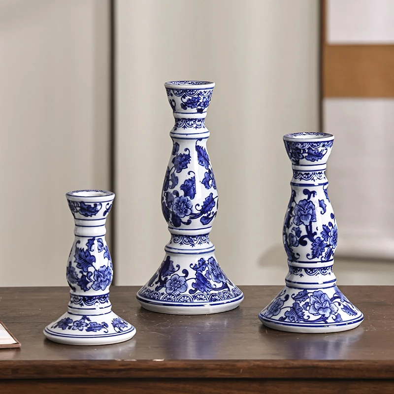 Ceramic Ware Blue And White Porcelain Candle Holder New Chinese Style Simple Home Ceramic Ornament Base