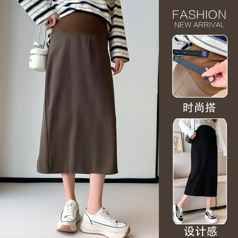 Spring Summer OL Business Maternity Skirts Back Splits Straight Elastic Waist Belly Clothes for Pregnant Women Casual Pregnancy