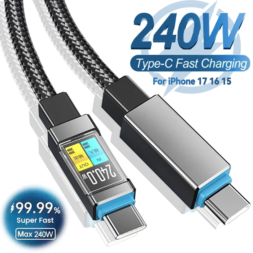 

PD240W Type C To C QC3.0 Fast Charging Cables Dual Type-C Charger Data Nylon Braided Cords for IPhone 17 16 15 Samsung Xiaomi