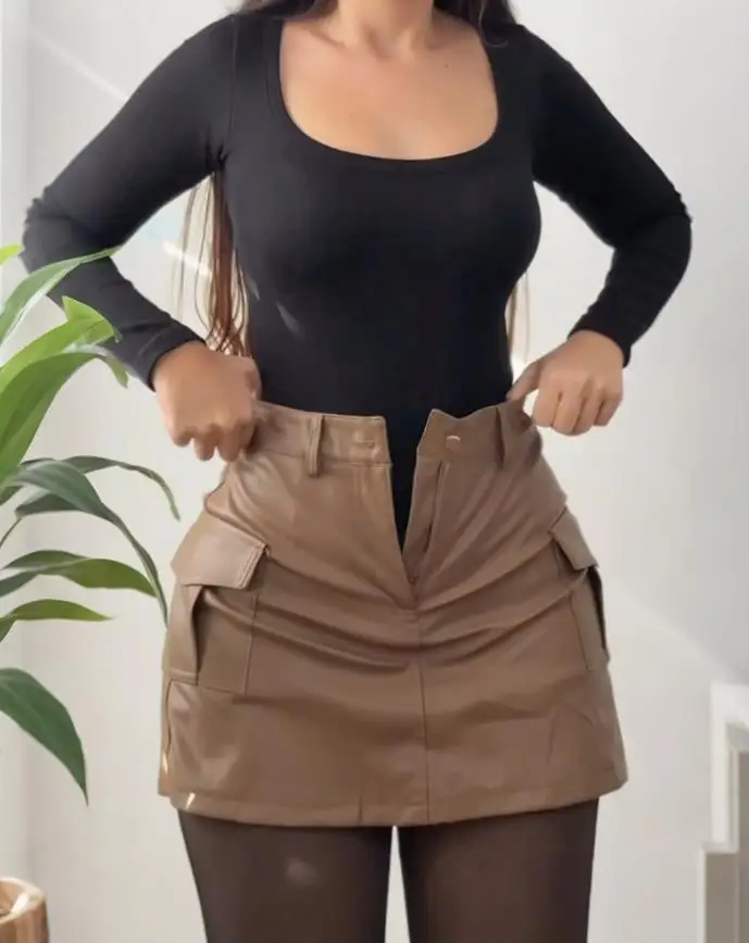 

Women's Shorts Pu Casual High Waist A Line Skort with Pocket Minimally Casual Workwear Slim Shorts Shipped Within 48 Hours