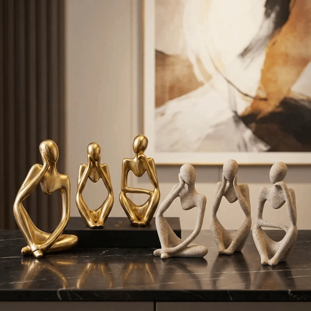 New Sand Color The Thinker Statue Modern Nordic Style Abstract Sculpture Figurine Art Resin Desk Display Ornaments Bookshelf