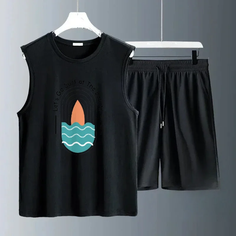 Picture 4: 2025 Men's Summer Water Drop Fish Doodle Print Casual Sets Sleeveless Daily Wear Lightweight Comfortable Fashionable Outfit Suit