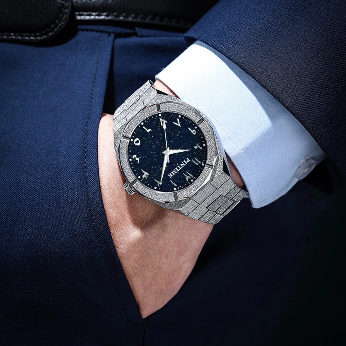 

PINTIME новые деловые часы со звездным небом, модный стиль, деловой стиль, водонепроницаемые светящиеся мужские кварцевые деловые часы