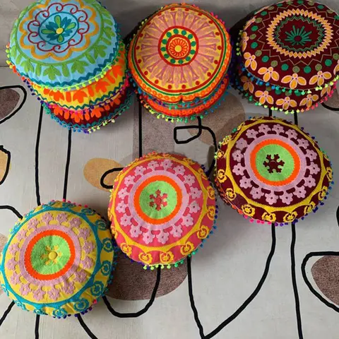 बोहेमियन मोरक्कन जातीय कढ़ाई मोटा कुशन फर्श चटाई बे विंडो चटाई कोर सोफा तकिया सीट कुशन पाउफ योग फ़्यूटन के साथ 6 best sales फर्श की सीट - №6