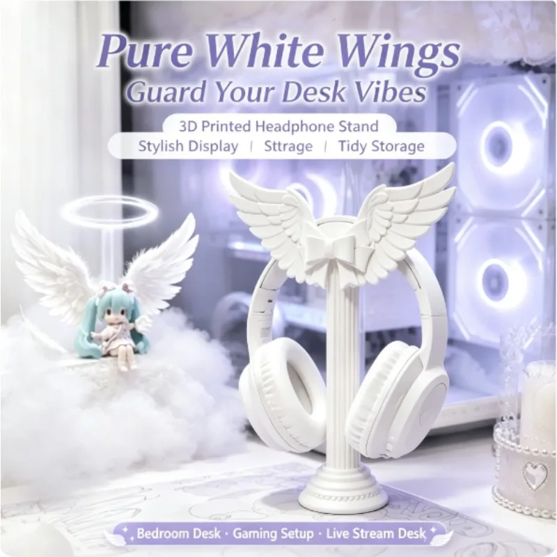 Customized 3D Printed Headphone Stand Roman Pillar Bow Style Headphone Stand White Desktop Decoration Headphone Display Stand view 4
