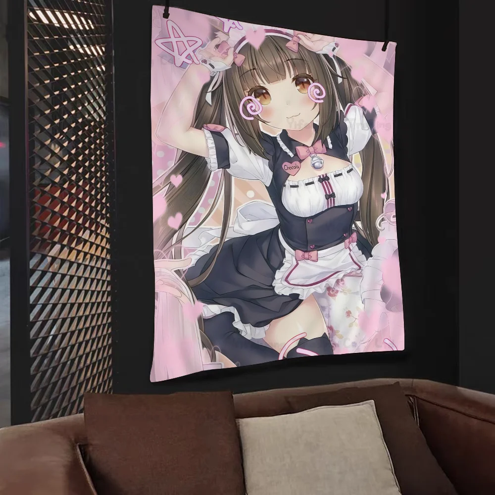 Neko Para Chocola Vanille Anime Bedruckter großer Wandteppich zum Aufhängen, Tarot, Hippie-Wandteppiche, Wohnheim, günstiger Hippie-Wandbehang