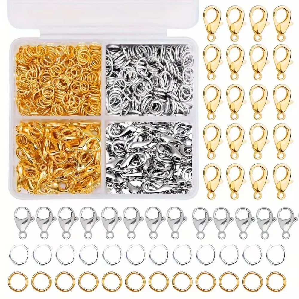 500pcs/Box Gold Silver Lobster Clasp Open Jump Rings For Jewelry Making Bracelets Necklaces Hooks Chain Closure DIY Accessories