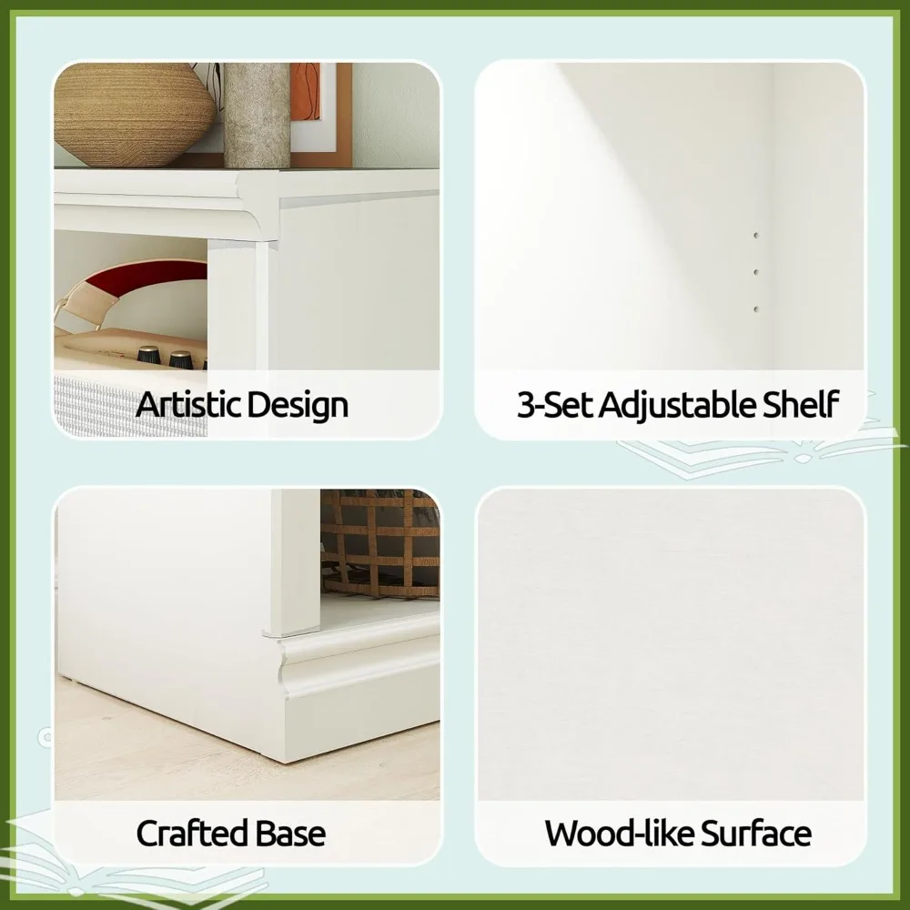 

Double Wide Open Shelf Bookcase, 2 Tiers 4 Storage Cube Adjustable Space Book Case, Display Cabinet Organizer, Customized