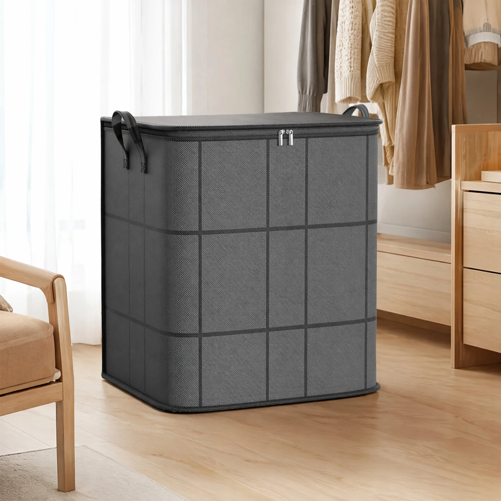 180L Collapsible Foldable Storage Bag Zippered Blanket Clothes Organizer Dust-proof Closet Moving Bin