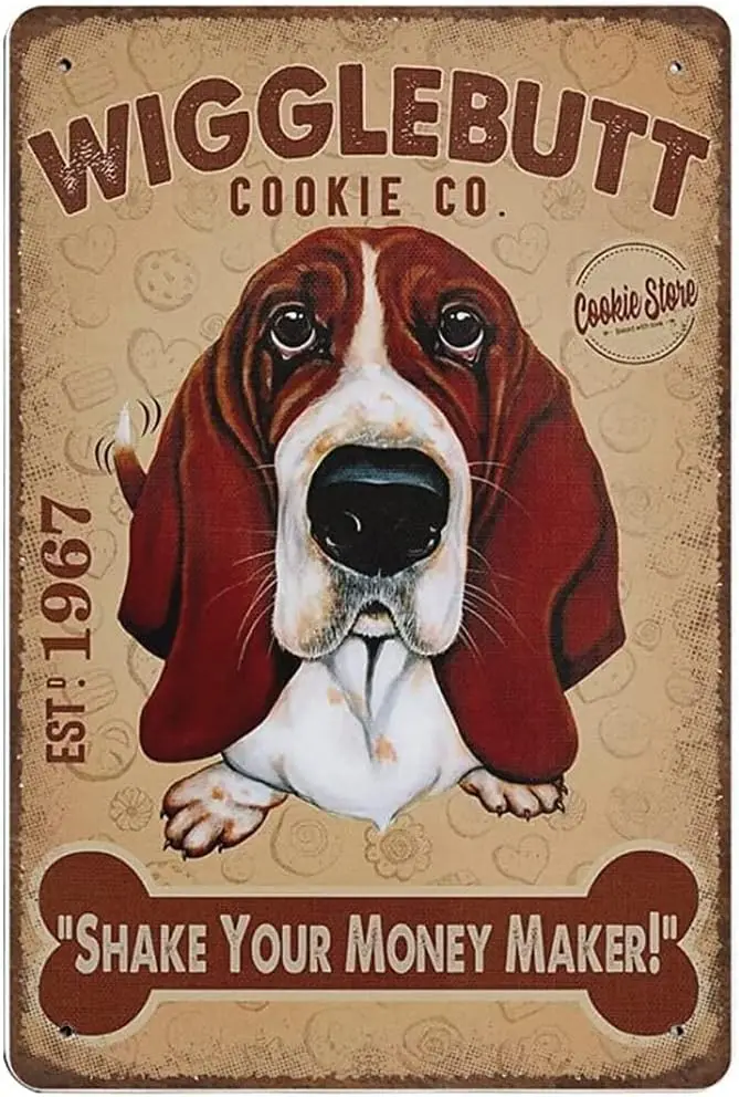 Basset Hound Wiggle Butt Dog Cookievintage Art Decoration Home Bedroom Pub Cafe Club Wall Decor Retro Metal Tin Sign  --Tin Sign