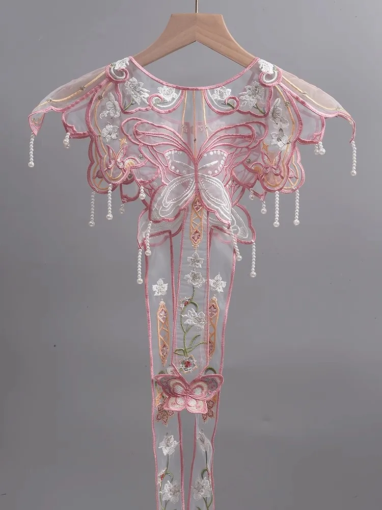 

Mingli Tengda Embroidery Pearl Pendant Long Ribbon Fairy Sky Chinese Wind Hansuit Clown Shoulder Woman Outer Necklace Accessorie