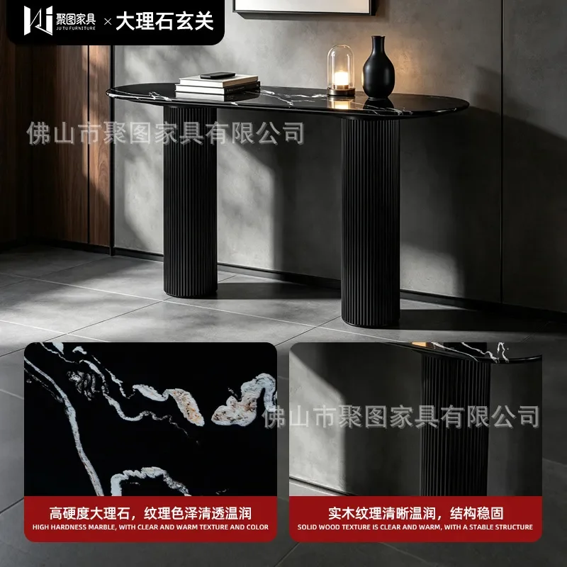 for Light Luxury Entrance Table Modern Simple Black Bright Rock Slab Console Table for Hotel Villa Corridor Aisle End View