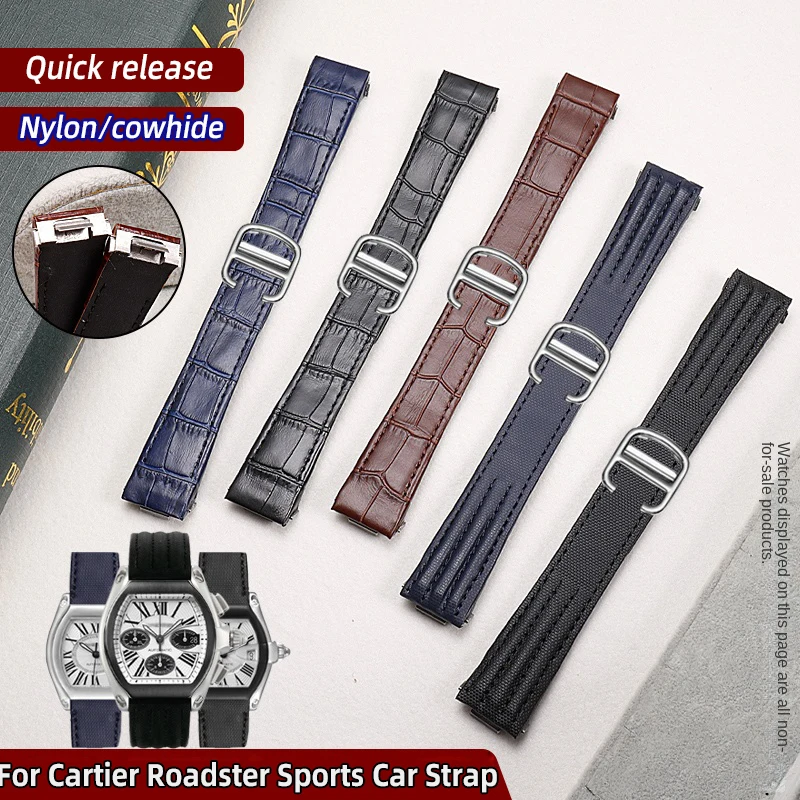 For Cartier ROADSTER w6206018 w6206017 Men\'s nylon watchband Special Quick release interface Leather watch strap 19mm wristband