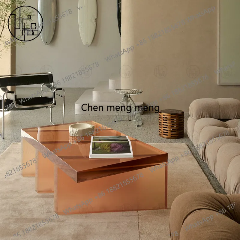 

Frosted yellow acrylic coffee table minimalist light luxury rectangular tea table creative coffee table