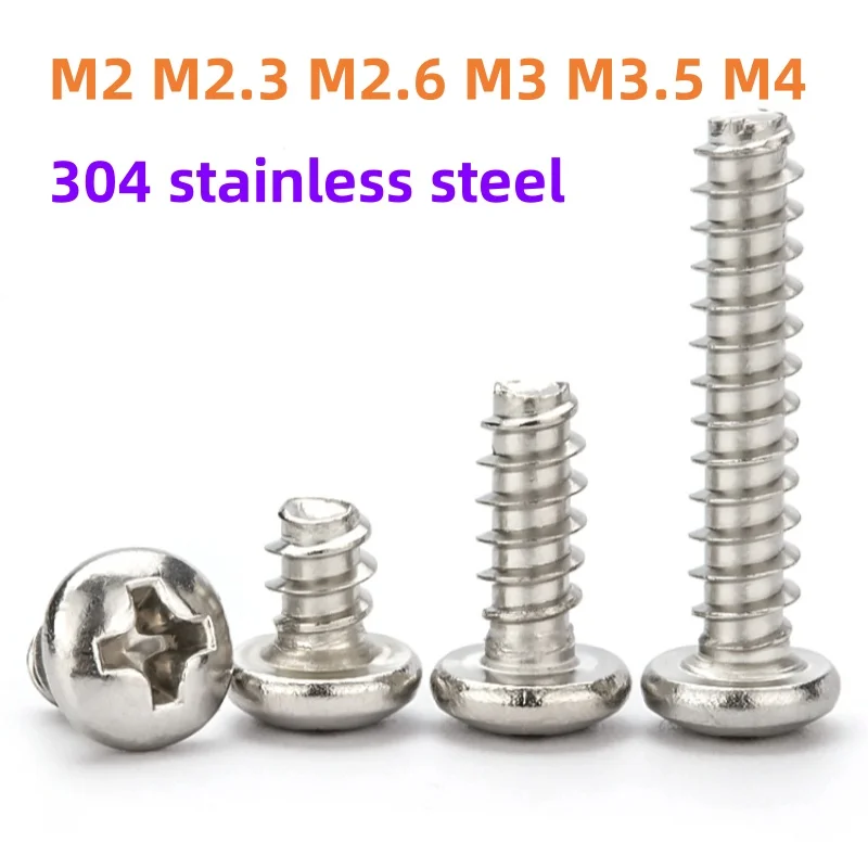 M2 M2.3 M2.6 M3 M3.5 M4 304 Stainless Steel Round Tapping Screws