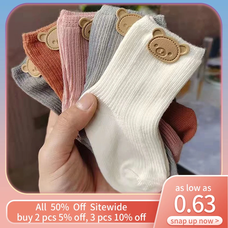 

Cute Bear Baby Socks Leg Warm Autumn Toddler Long Socks Pure Color Soft Cotton Infant Sock Newborn First Walkers Footwear 아기양말