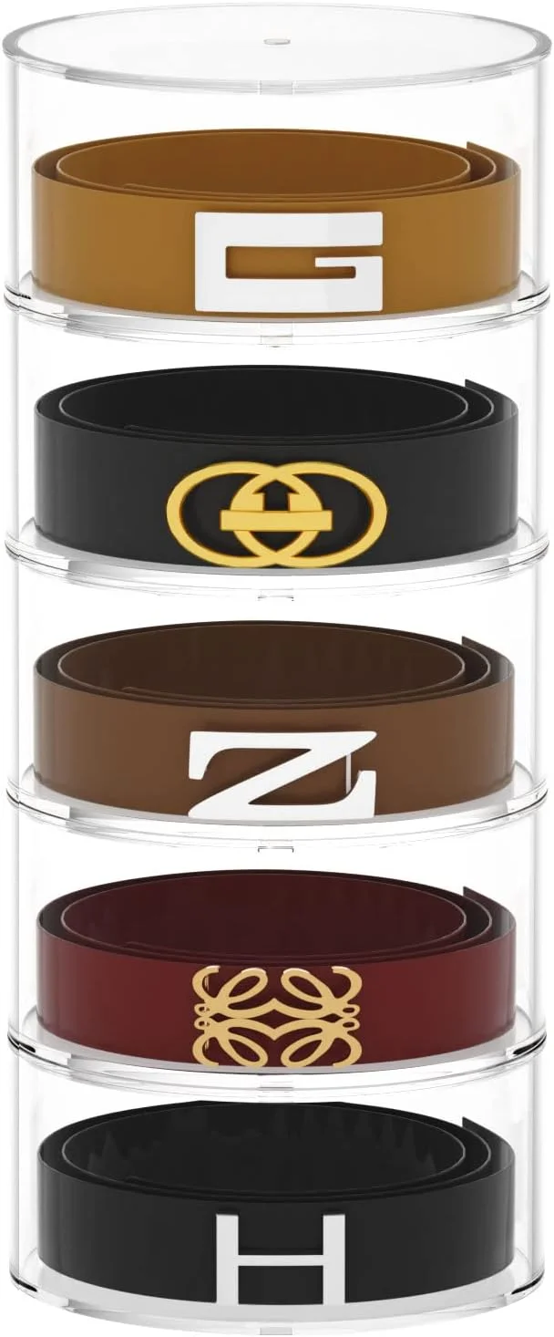 Belt Organizer, Acrylic Display Case with 5 Layers Storage Holder for Belt, Watches and Other Accessories