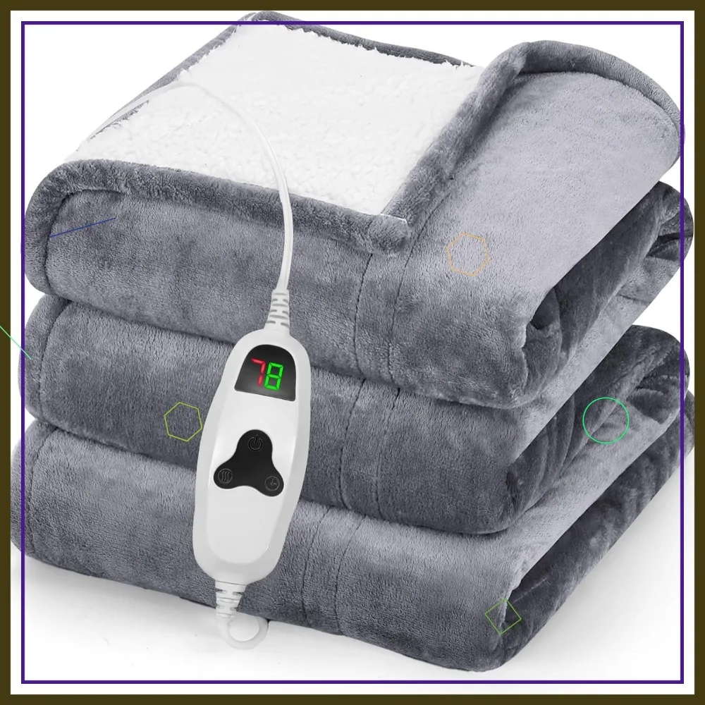 

Electric Heated Throw Blanket, 10 Heat Levels, Auto-Off, Soft Fleece, Christmas Gift for Family, Grey