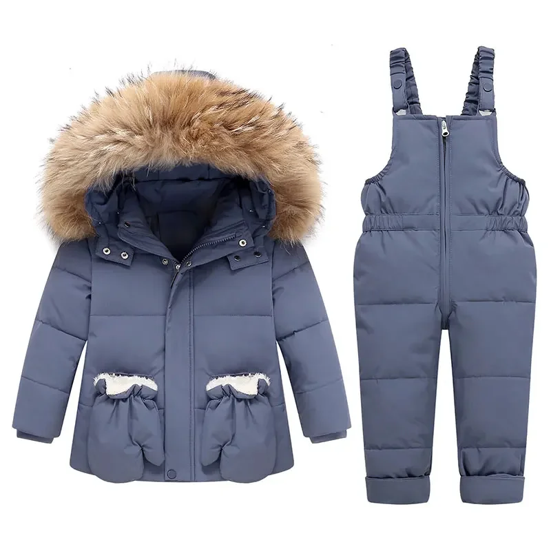 for Winter Jackets Kids Snowsuit Boy Girl Duck Down Coat Fur Collar Outerwear Children Suits Overalls Baby Jumpsuits with Gloves