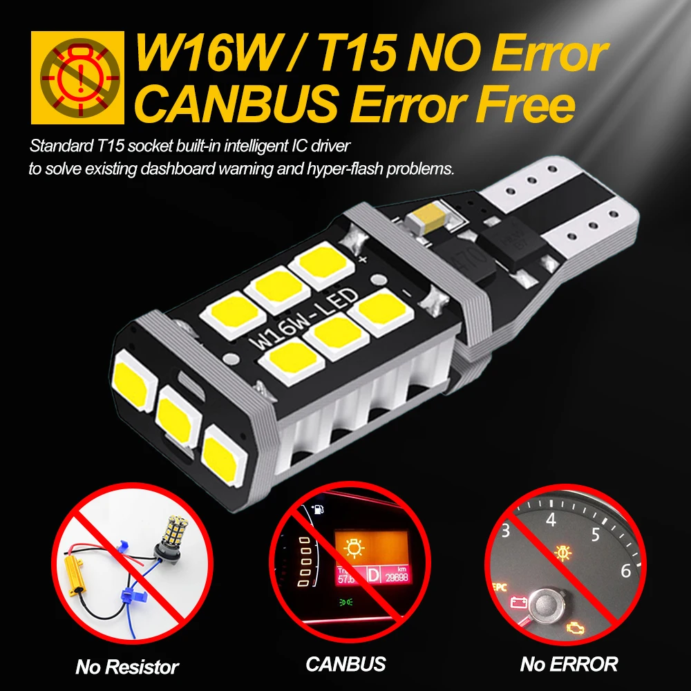 2x Canbus Error Free T15 W16W LED Bulbs for BMW E60 E90 E91 Ford Fiesta Fusion Focus Mazda 3 5 6 CX-5 Car Backup Reverse Lights