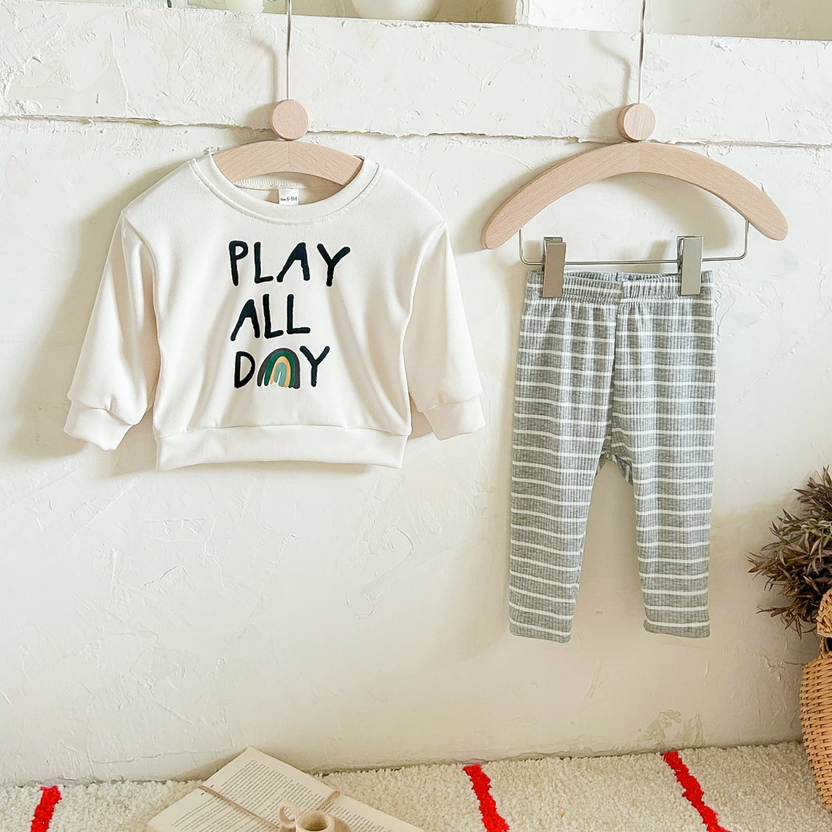 2024 New Baby Clothing 2PCS Words Print Pullover Top+ Stripe Bottom Boys Girls Infant Suit Autumn Long Sleeves Children Clothes