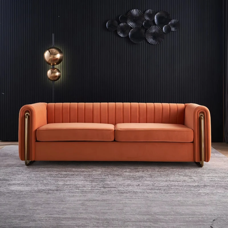 

Modern velvet tufted upholstered sofa stainless steel living room sofa set