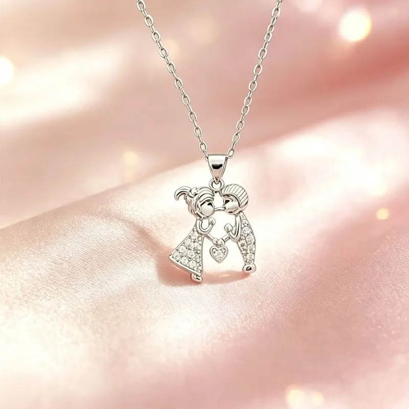 1Pc Valentine's Day couple kiss necklace zircon love pendant necklace, romantic white titanium steel collarbone chain, Valentine's Day gifts between couples.