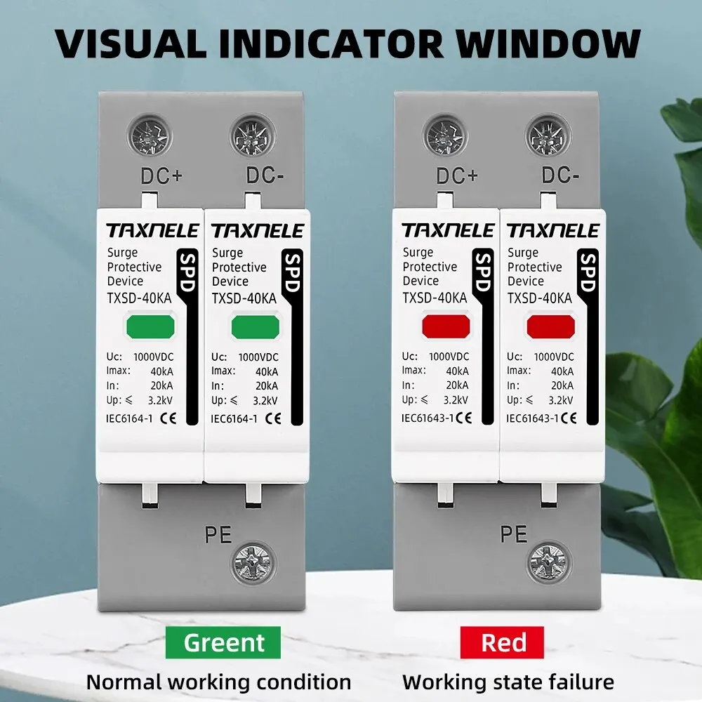 DC SPD Surge Protective Device 600V 1000V 2P 20KA 40KA 60KA Voltage Protector Solar PV Photovoltaic Lightning Arrester