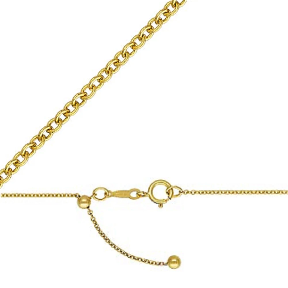 14K Gold Filled Adjustable Cable Chain Necklace w/ Silicone Stopper Bead 1.2mm 22 Inches