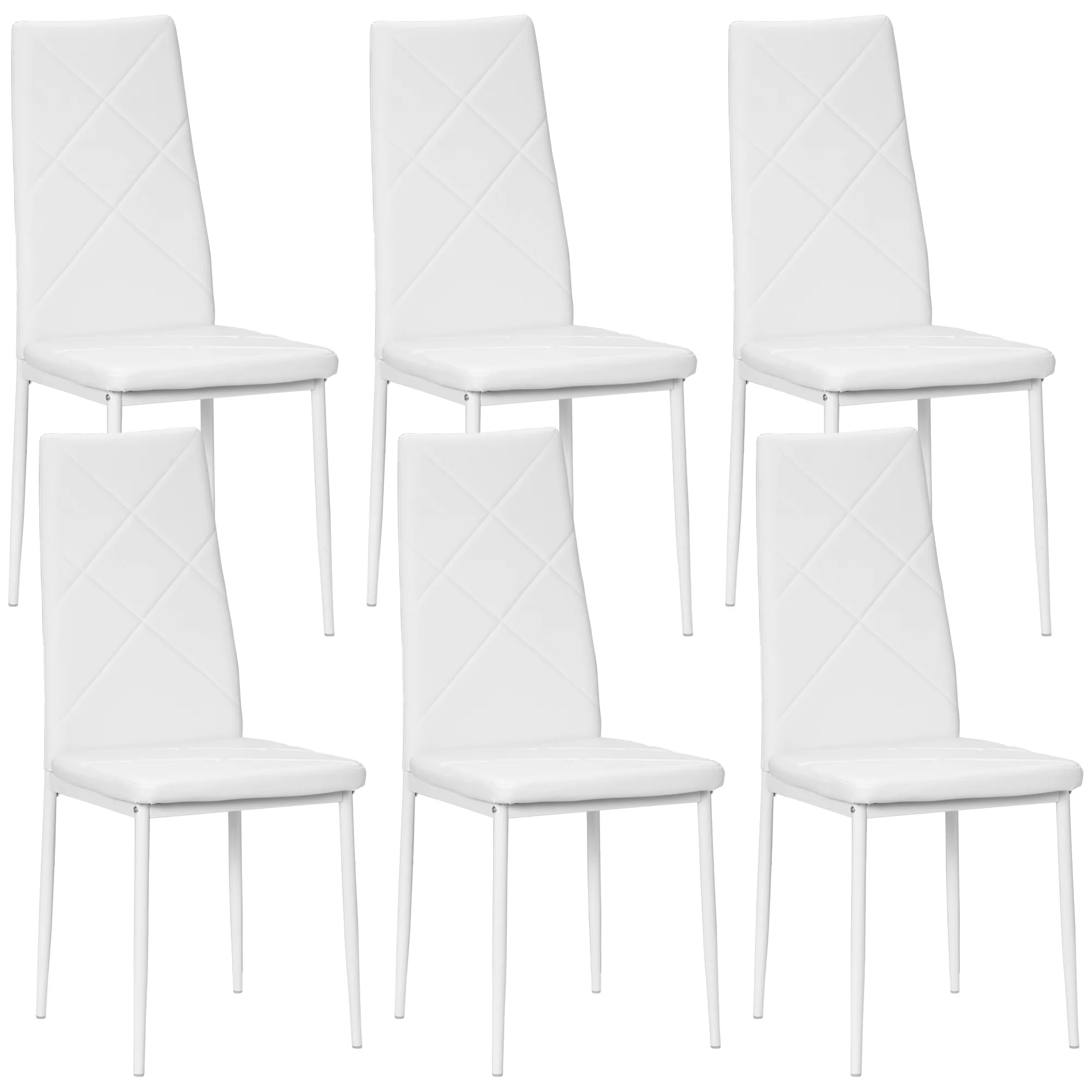 HOMCOM Set de 6 Sillas de Comedor Tapizadas de Piel Sintética 41x50x97 cm Blanco