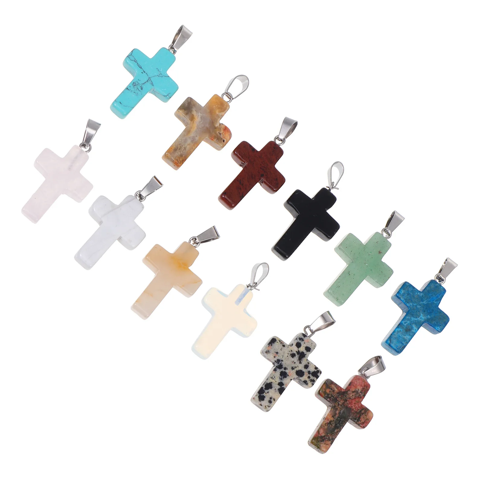 

12Pcs Vibrant Natural Stone Cross Pendants DIY Jewelry Accessories for Crafting Necklaces Earrings Anklets Balanced Emotion